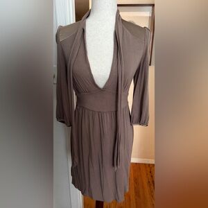 Tan unique cute low V dress. Soft fabric.